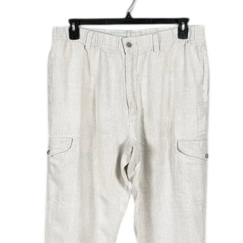 Caribbean Mens 100% Linen Cargo Pants Size 38 Preppy Beachy Coastal Resort